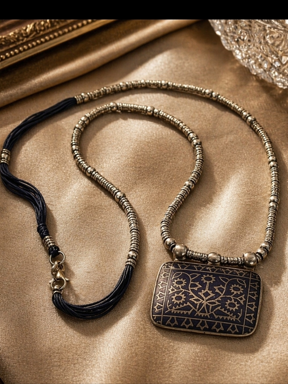 DNMD Limited ANTIQUE Silver Beaded Necklace With Lapis Accents & Enamel Necklace - Picture 5 of 16